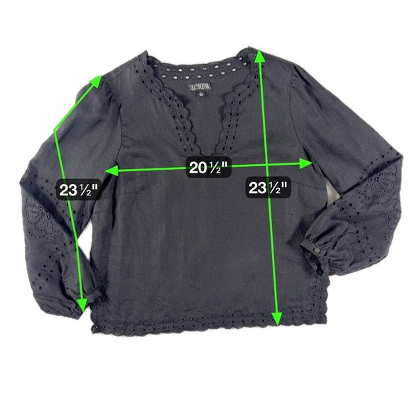J Crew Bungalow Embroidered Top S Linen Dark Cottagecore Boho Effortlesss Flowy - Picture 7 of 10